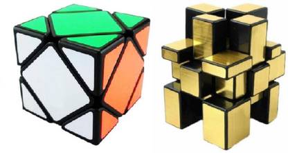 Mayatra's Combo Of Mirror Cube Golden & Ultra Smooth Magic Skewb Cube ( 2pcs )