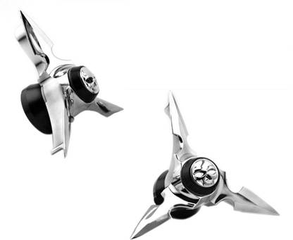 Accedre Black & Chrome Skull Spun Blade Spinning Front Axle Cap Front or Rear Two Wheeler Axle