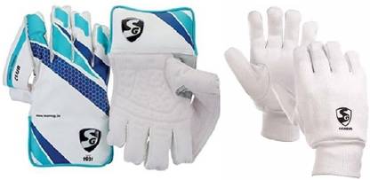 SG Combo of two, one pair of 'Club' cricket Wicket Keeping Gloves and one pair of 'League' Inner Gloves (Men's) (Color On Availability)- Cricket Kit