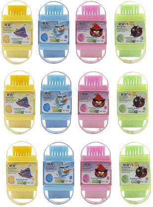 Parteet New Multicolour 3in1 Eraser,Sharpners and Brush - Pack of 12Pcs for Birthday Party Return Gifts for Kids Non-Toxic Eraser