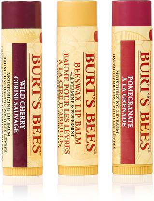 Burt's Bees Lip Balm Trio Tin Gift Set Wild Cherry, Beeswax, Pomegranate