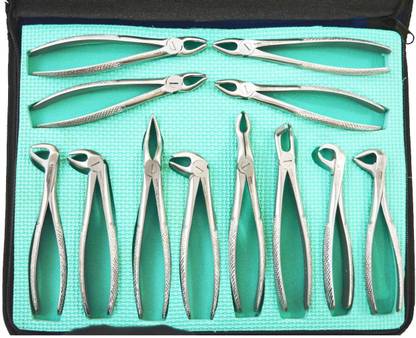 SS White Tooth Extraction Forceps -12 Pcs Set (English Pattern Handle ) Medical Equipment Combo