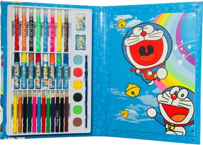 RIANZ All in 1 Watercolor/Color Set - Color Pencils + Water Colors + Crayons + Sketch Pens Best Birthday Gift for Kids (Doraemon)