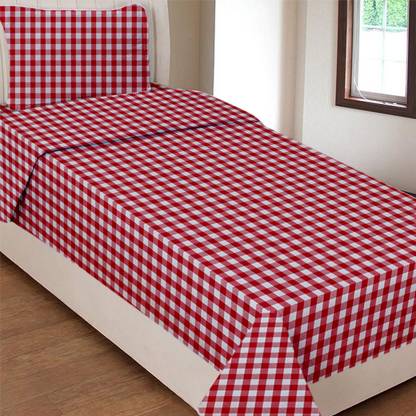 AIRWILL Cotton Single Flat 80 TC Checkered Bedsheet