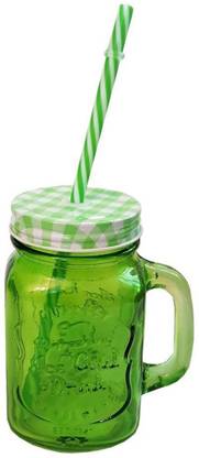 ShopyBucket 500ml Mason Glass Jars with Handle and (Random) Colored Check Pattern jar Glass Mason Jar