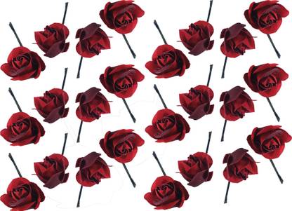 kabello Bright Red Rose Flower Hair Clips | Pack of 24 pieces | looks like Natural Flower | Latest Design Hair Accessories Hair Clip