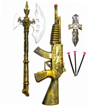 VSHINE Warrior Play Set - Lord Parshuram's Pharsa A.K.A Axe , Toy Gun with suction cup Bullets and Dagger - Fancy Dress Kids Cosplay Guns & Darts