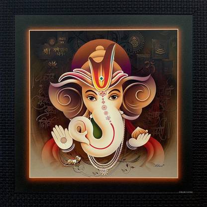 Janki Ganesh Ji Taxture Wall Hanging Canvas 14 inch x 14 inch Painting