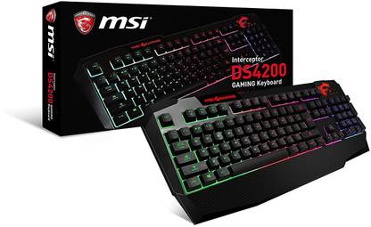 MSI Interceptor DS4200 Anti-Ghosting Multi Color Backlit Ergonomic Design Wired USB Standard Gaming Keyboard Compatible with Desktop, Laptop, Mac