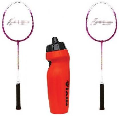 LI-NING Combo of Three, Two 'Series XP-708' Badminton Racquet (Half Cover) and one 'Radar' Sipper (Color On Availability)- Badminton Kit