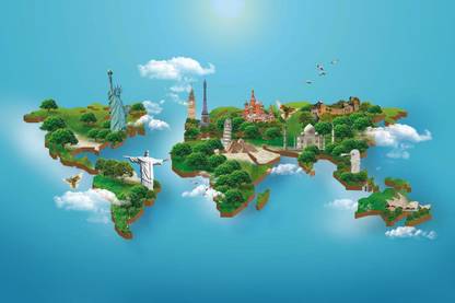 3D World Map Peel and Stick Wall Poster (24 X 36 Inch ) Paper Print