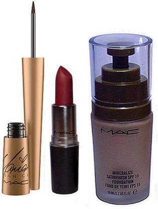 M.A.C Liquid Eyeliner with Red Lipstick with Mineralize foundation