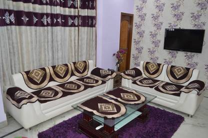 House Attire Polycotton Checkered 3+1+1 Seater Sofa Cover