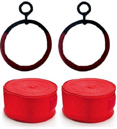 VENOM Online Series Hanging Roman Ring(12 mm)Pushup Bar, Pair of Red Color Hand Wraps Boxing Kit