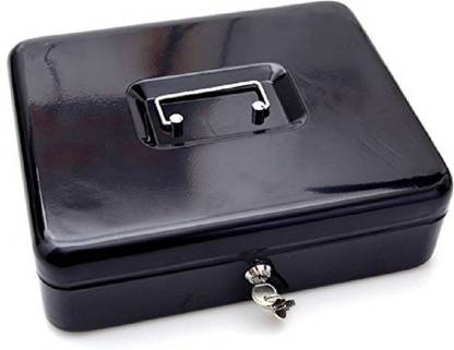 Sukot Black Petty Cash Box Cash Notes Coin Tray Holder Locker Security Cash Box Size - Medium - 20x16x9 CM Safe Locker