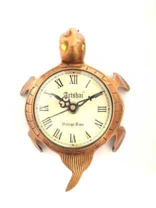 Artshai premium tortoise design full brass antique look wall clock auspicious for feng Shui and vastu item for home and office Analog 8 cm X 16 cm Wall Clock