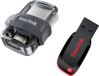 SanDisk Dual 3.0 OTG + Cruzer Blade Flash Drive Usb 32 GB Pen Drive Compatible with Netbook, Desktop Computer, Tablet, Mobile, Audio Player, Television, Laptop USB 3.0, USB 2.0 Plastic Case