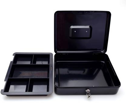 Sukot Large Petty Cash Box Home Security Cash Box With Coin Tray Key Lock Locker Size 10 Inch Safe Locker