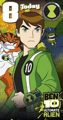 Ben 10 Age 8 Birthday Card With Badge