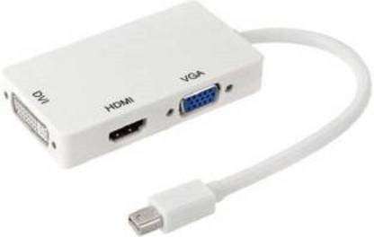 TECHON  TV-out Cable 3 in 1 Thunderbolt Mini DisplayPort to HDMI VGA DVI Cable (White)