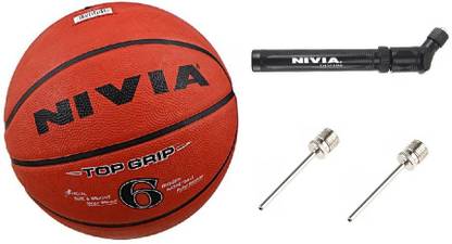 NIVIA Combo of Three, One 'Top Grip' Basketball ,One Double Action Pump , and Two Needle- Basketball - Size: 6
