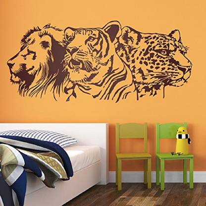 Asmi Collections 90 cm Lion and Tiger -Brown Removable Sticker