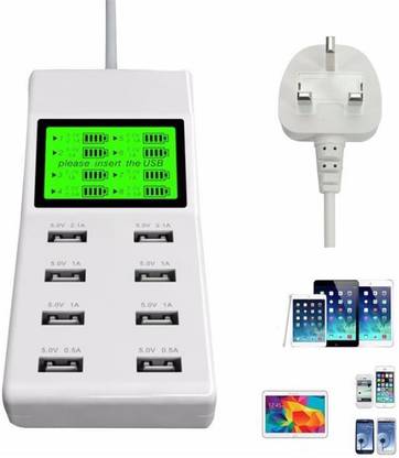 microware LCD Display Universal-8-Ports-LED-Screen-Display-USB-Smart-Charger-Power-Supply-Socket-for-USB-Charging-Device-EU-Plug-White mcsusbcharger USB Charger