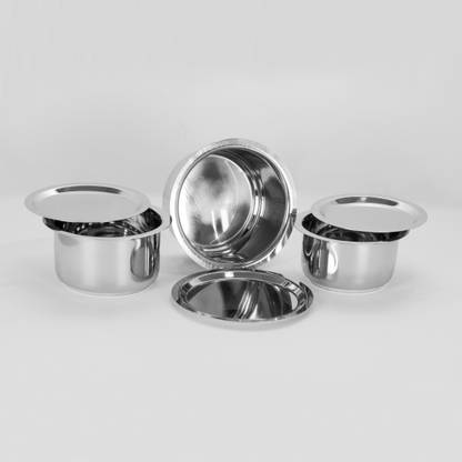 Sumeet 3 Pcs Stainless Steel Induction & Gas Stove Friendly Container Set / Tope Set With Lids Size No.10 To No.12 Tope Set with Lid 1 L capacity 0 cm diameter