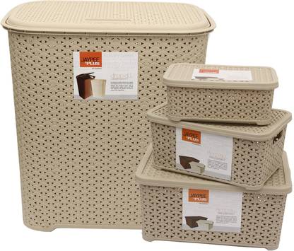 Jaypee Plus Plastic Drop All Small, Keep All Big ,Small & Mini ,Beige Storage Basket