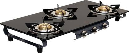 padmashree Glass Manual Gas Stove Burner Durable Efficient 3 Burner Glass Manual Gas Stove
