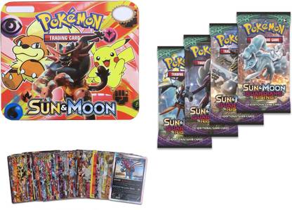 Assemble Pokemon Sun & Moon Trading Card Game With handle Big Metal Tin Box Limited Edition Card