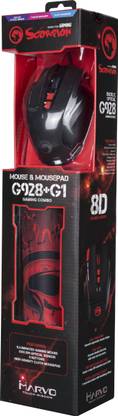 MARVO G928 + G1 Mouse & Mouse pad Combo Wired Ambidextrous Optical Gaming Mouse