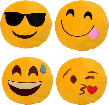 Shiv Shakti Feathers, Microfibre Combo Emoji Smile Pillow, pack-4 Decorative Cushion Pack of 4