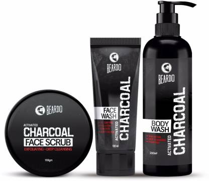 BEARDO Charcoal Combo - Face Scrub, Face Wash & Body Wash ( Set of 3 )