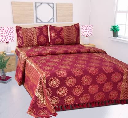 akr CREATION 200 TC Cotton Double Abstract Flat Bedsheet