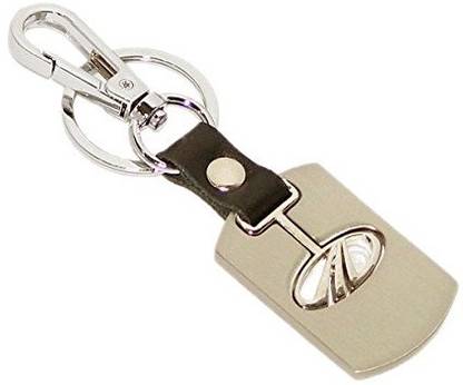 TAG3 Mahindra Car Leather and Golden Alloy Meta Logo Locking Key Chain