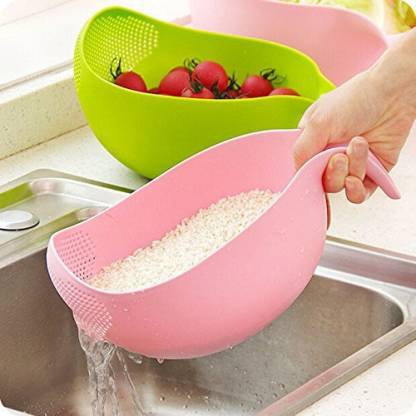 Perfect Life Ideas Multipurpose Plastic Rice Pulses Fruits Vegetable Noodles Pasta Colander Washing Bowl & Strainer, Premium Quality & Perfect Size Washer for Storing and Straining with Handle - (Assorted Colors) Colander