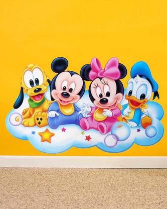 MADHUBAN DECOR 60 cm Mickey mouse Minnie Mouse Donald Duck and Goofy (all disney group cartoons) Self Adhesive Sticker