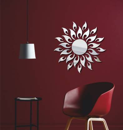 NAVEED ARTS 45.72 cm 18 x 18 Inches - SMALL SIZE Sun Acrylic Mirror, wall sticker, Silver Mirror- JB099SSM New Double-sided Sticker