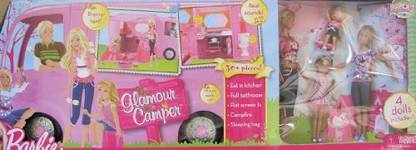 Generic BARBIE GLAMOUR CAMPER Playset 30+ Pieces w 'SOUNDS', 4 DOLLS, Pop Up TENT & More! (2009)