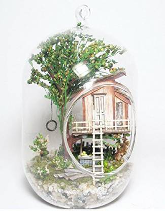 Crystalbella Toy Diy Glass Ball Doll House Wooden Mini Handmade Dollhouse Miniature