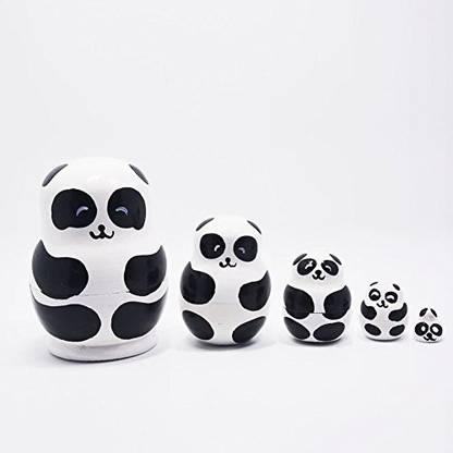 Generic DORABO Panda Wood Matryoshka Russian Nesting Doll Cute Panda Egg Shape Wooden Stacking Toy Handmade Nesting Dolls Animals Matryo