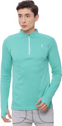 CAMPUS SUTRA Striped Men Mandarin Collar Green, White T-Shirt