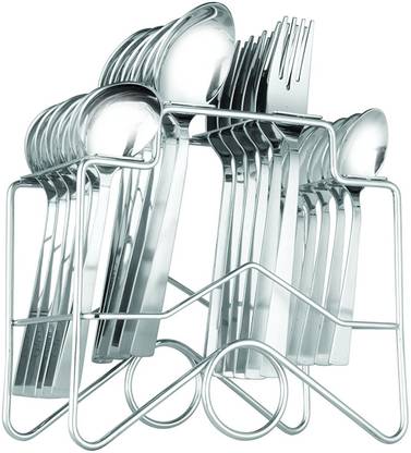 KUBER INDUSTRIES Cutlery Set of Spoons and Fork 24 Pcs.(Desert Spoon 6 Pcs+ Desert Fork 6 Pcs+ Baby soup spoon 6 Pcs+Tea Spoon 6 Pcs) with Designer stand (Cutlery02) Stainless Steel Cutlery Set