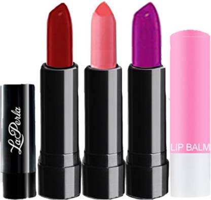 La Perla 3 Lipstick With Lip Balm Makeup Combo