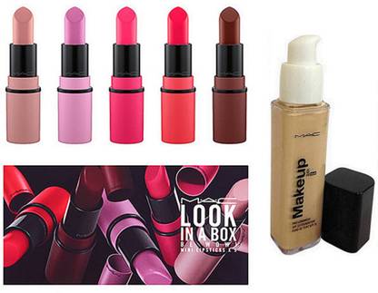 M.A.C Mini Lipstick Combo Set Of 5 With Makeup Foundation