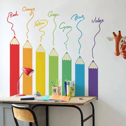 Aquire 100 cm Wall Stickers Colorful Color Pencil Designs Vinyl for Nursery School Kids Self Adhesive Sticker