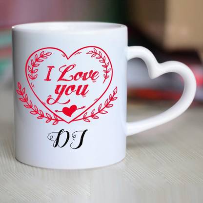 HUPPME I Love You DJ Heart Handle Ceramic Coffee Mug