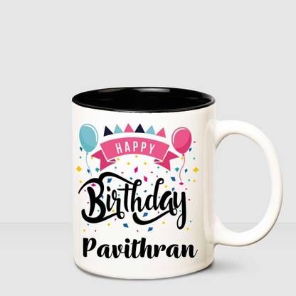 HUPPME Happy Birthday Pavithran Inner Black printed personalized coffee mug Ceramic Coffee Mug