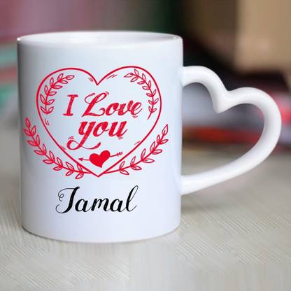 HUPPME I Love You Jamal Heart Handle Ceramic Coffee Mug
